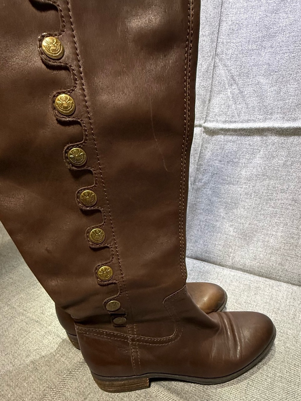 Sam Edelman Tall Riding Boots Brown Leather Buckle Button Womens Size 8